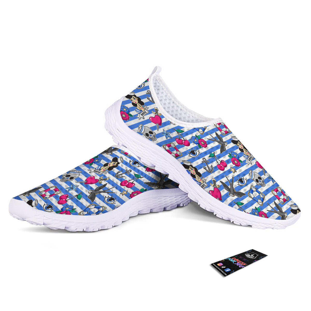 Old School Sailor Striped Print Pattern Nurse Shoes-grizzshop