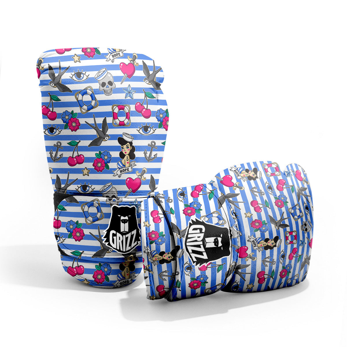 Old School Sailor Striped Print Pattern Pro Boxing Glove