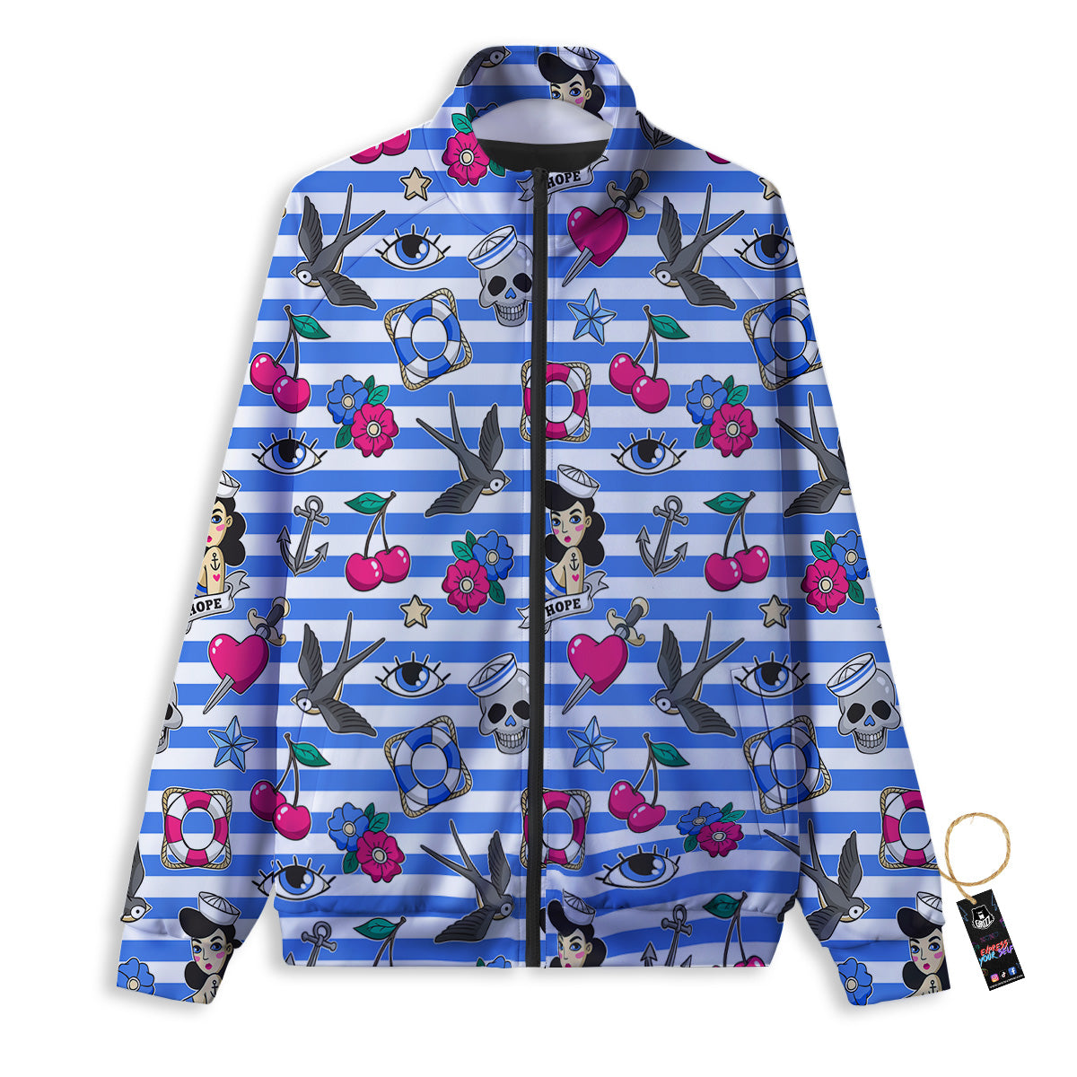 Old School Sailor Striped Print Pattern Track Jacket-grizzshop