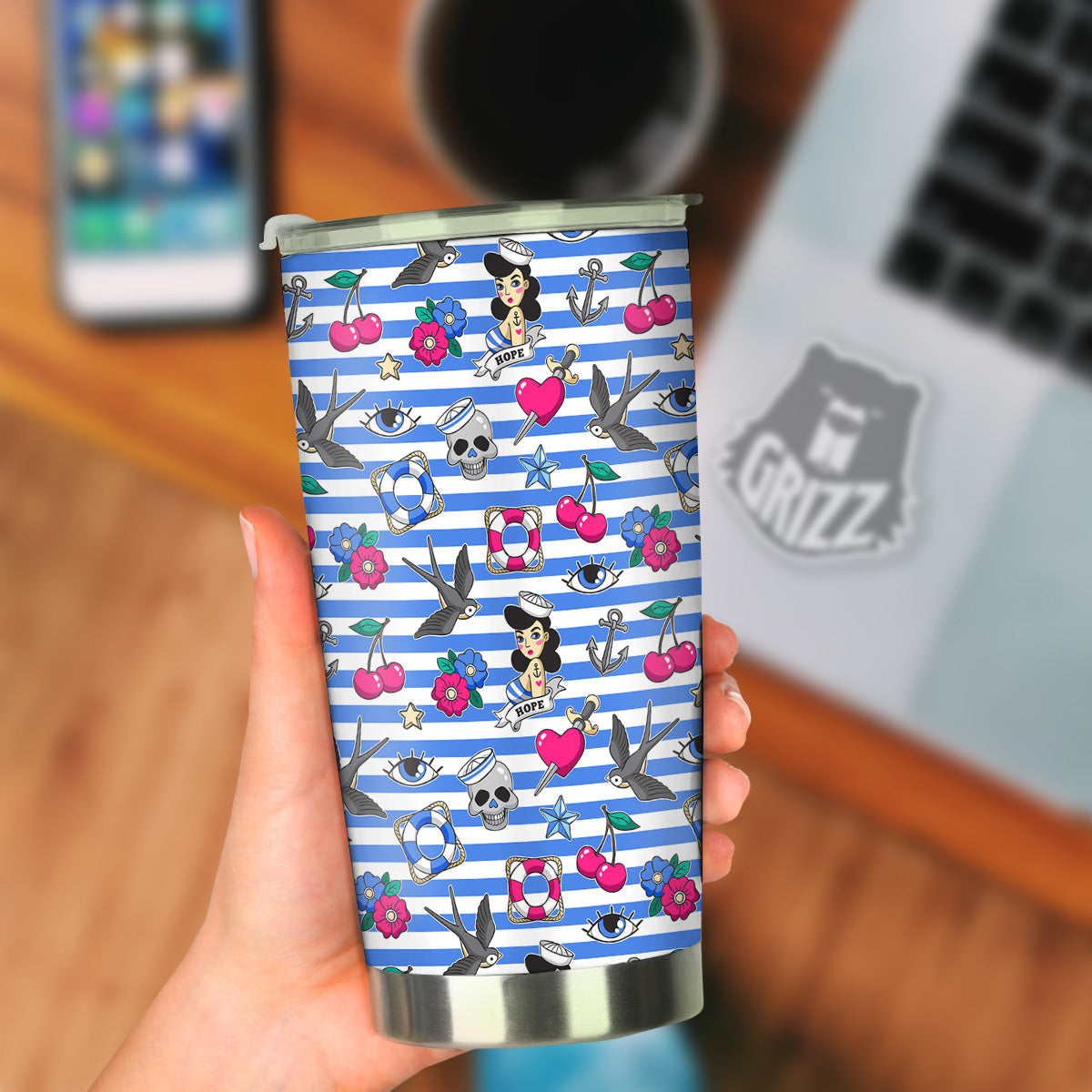 Old School Sailor Striped Print Pattern Tumbler-grizzshop