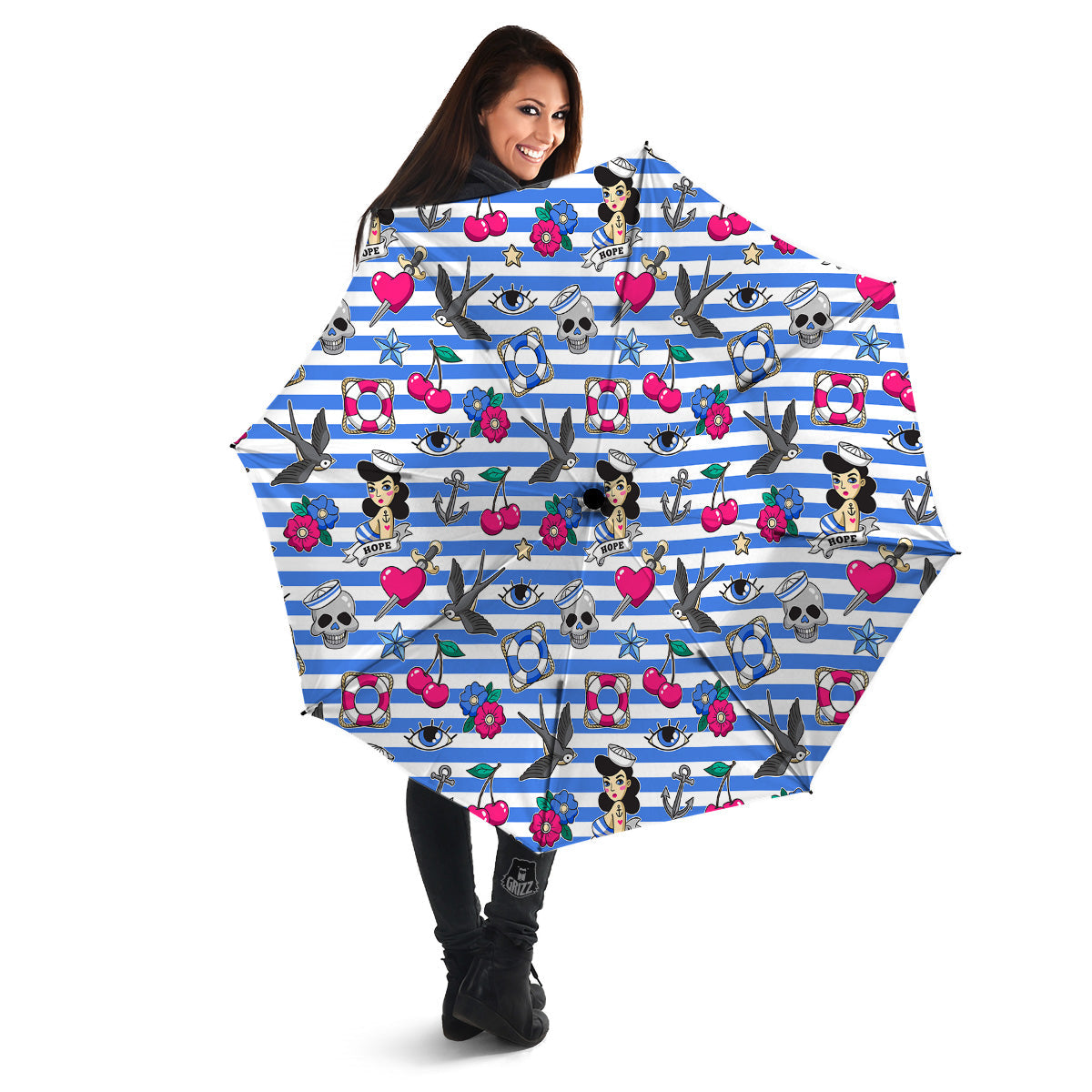 Old School Sailor Striped Print Pattern Umbrella-grizzshop