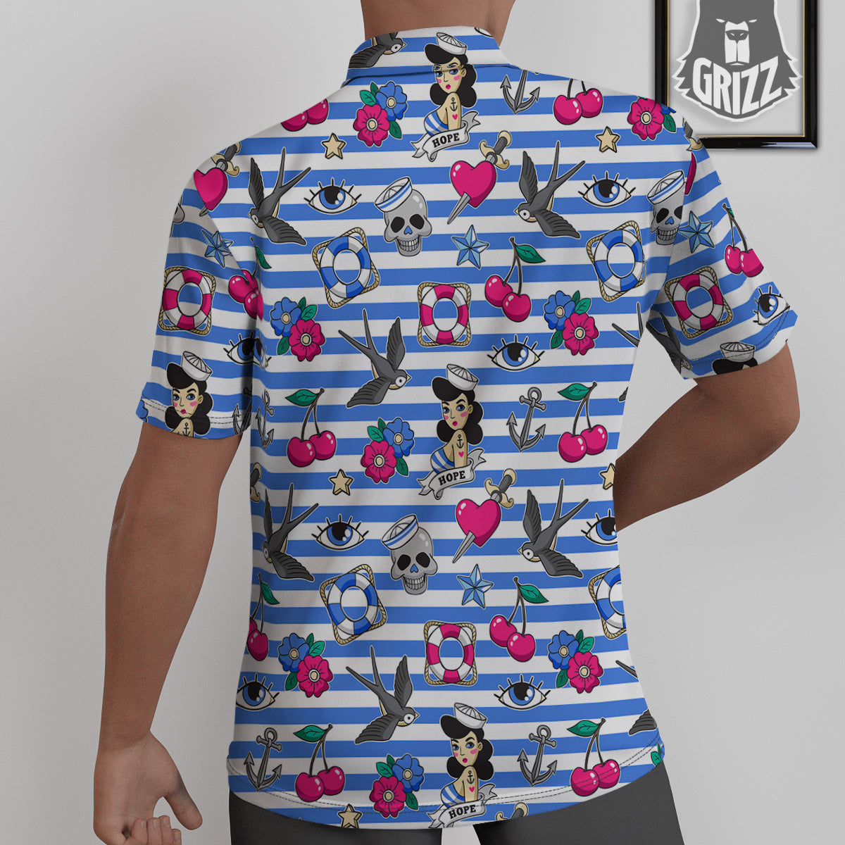Old School Sailor Striped Print Pattern Untucked Shirts-grizzshop