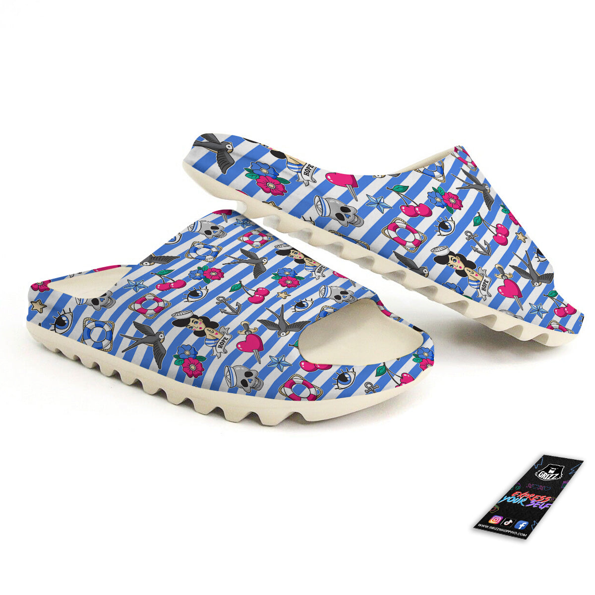 Old School Sailor Striped Print Pattern Sandals-grizzshop