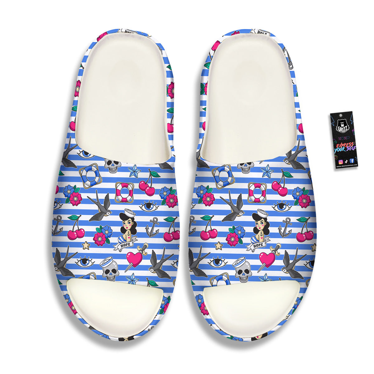 Old School Sailor Striped Print Pattern Sandals-grizzshop