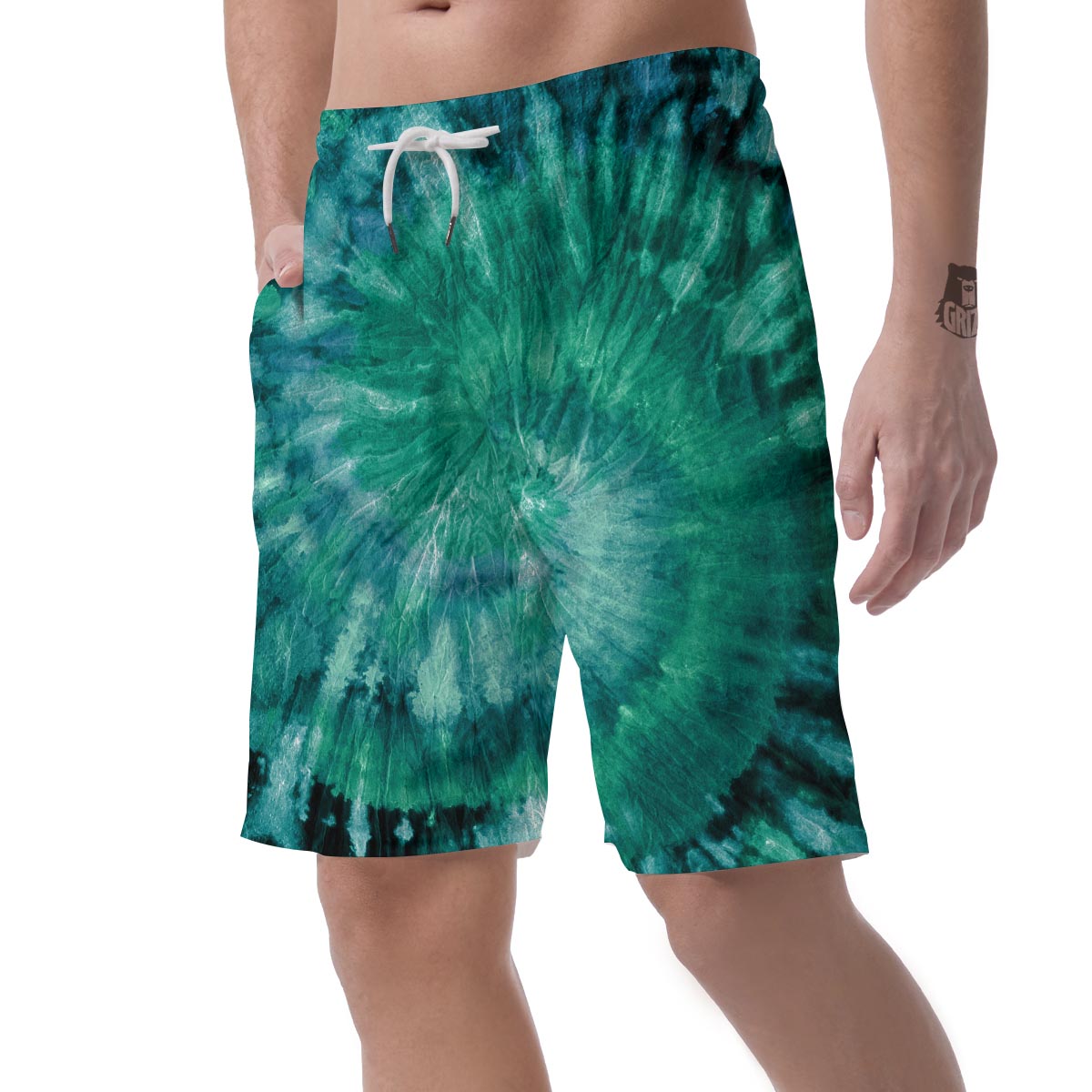 Olive Green Tie Dye Men's Shorts-grizzshop