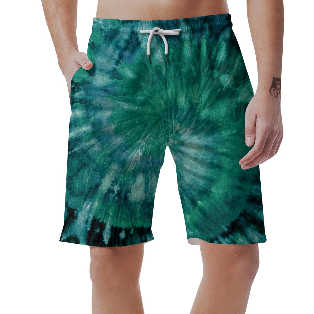 Olive Green Tie Dye Men's Shorts-grizzshop