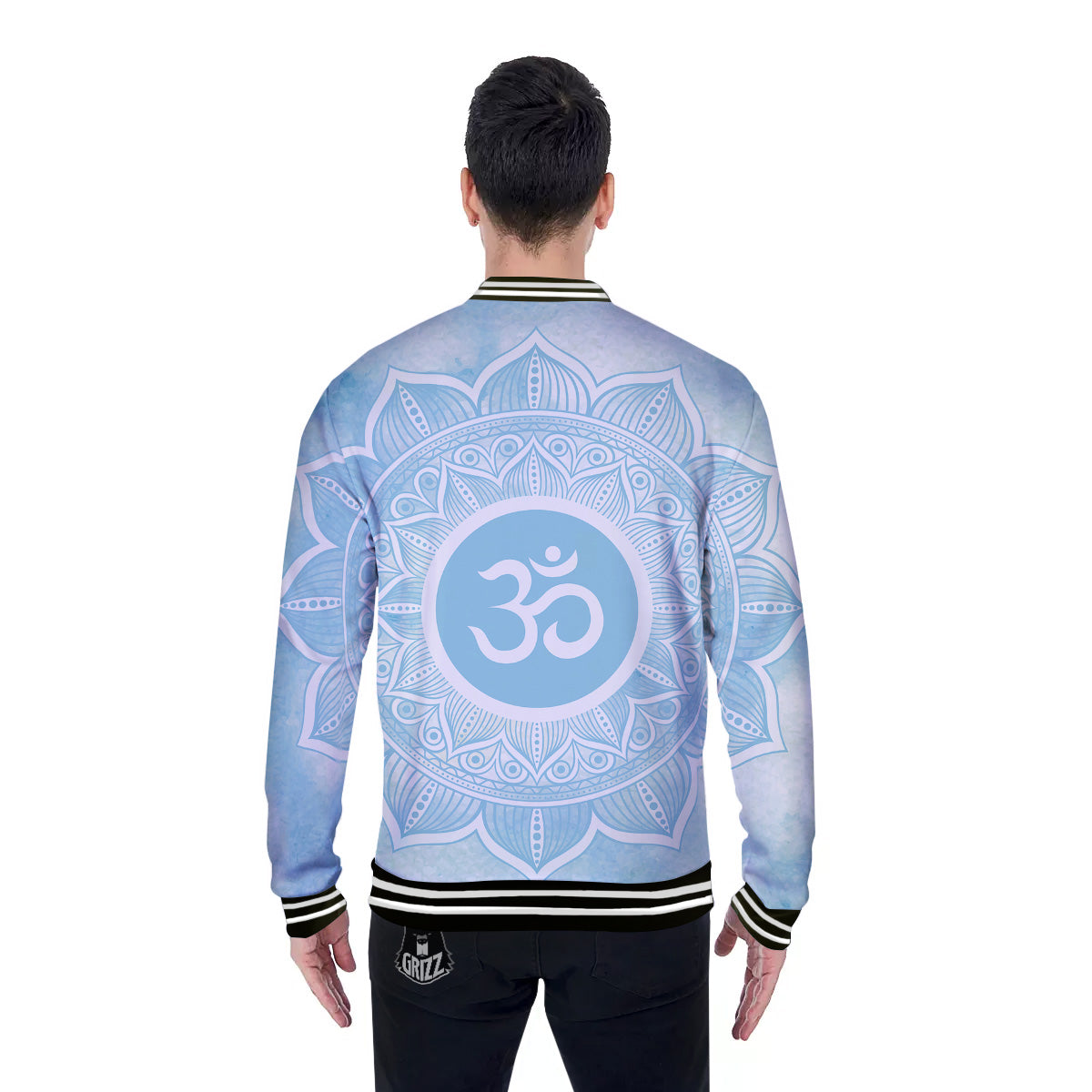 Om Mandala Blue Print Baseball Jacket-grizzshop