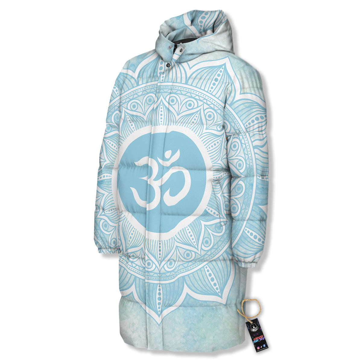 Om Mandala Blue Print Long Down Jacket-grizzshop