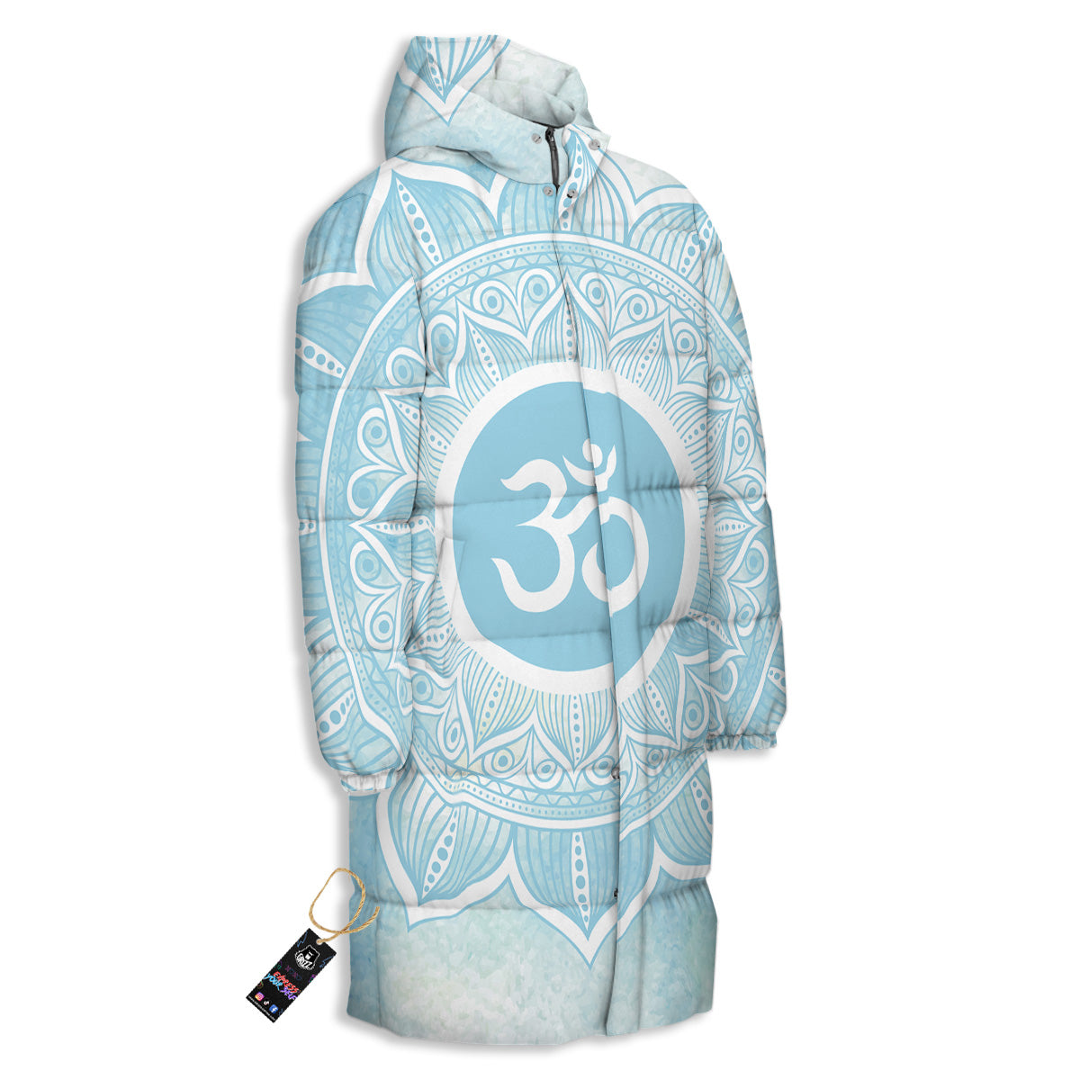Om Mandala Blue Print Long Down Jacket-grizzshop