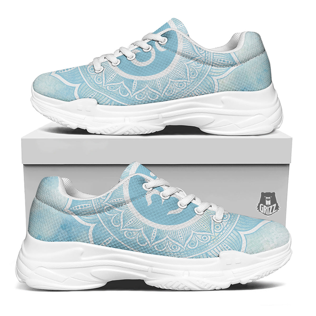 Om Mandala Blue Print White Chunky Shoes-grizzshop