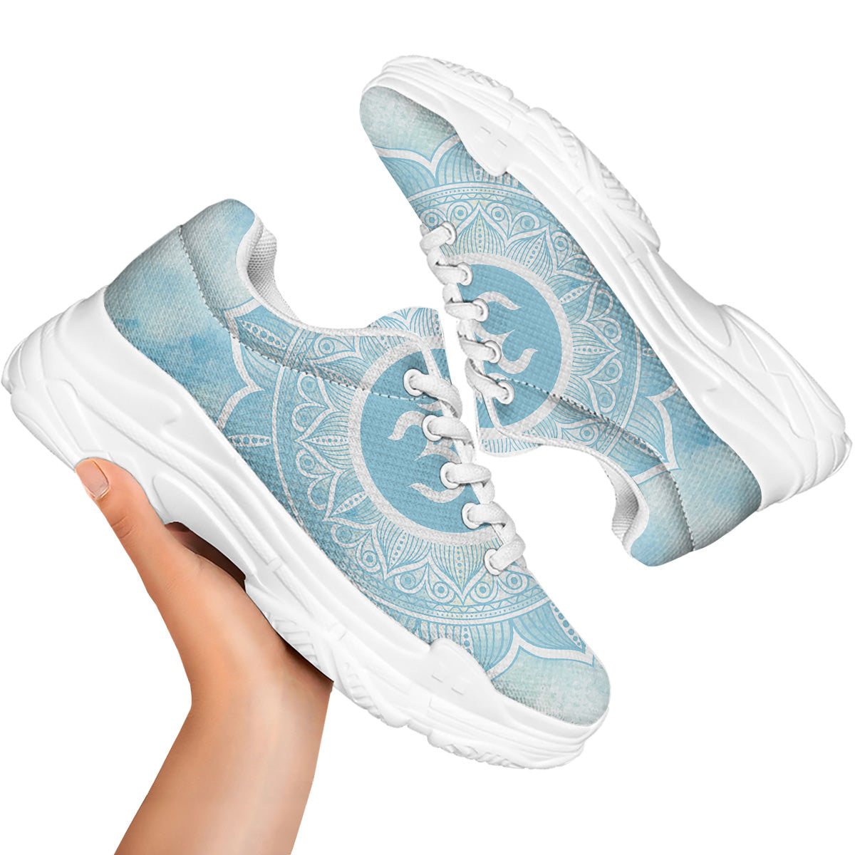 Om Mandala Blue Print White Chunky Shoes-grizzshop