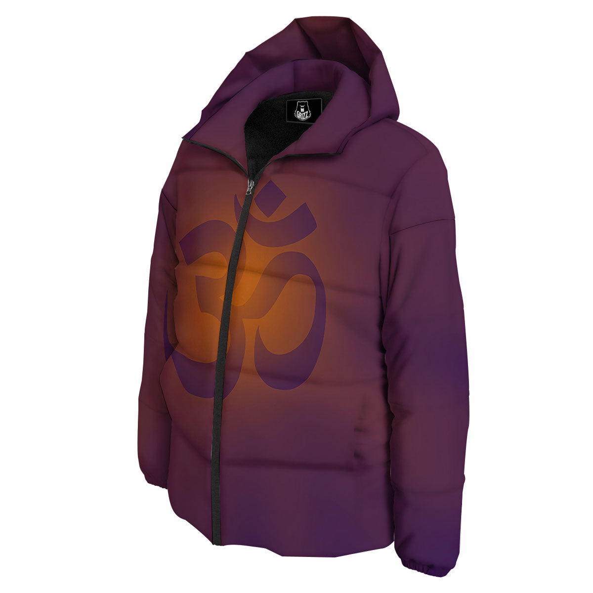 Om Mantra Print Down Jacket-grizzshop