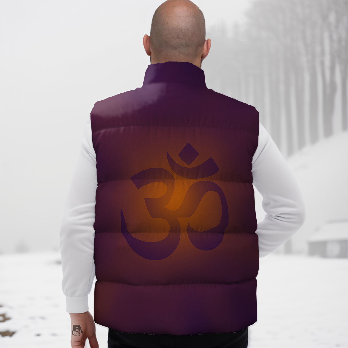 Om Mantra Print Down Vest-grizzshop