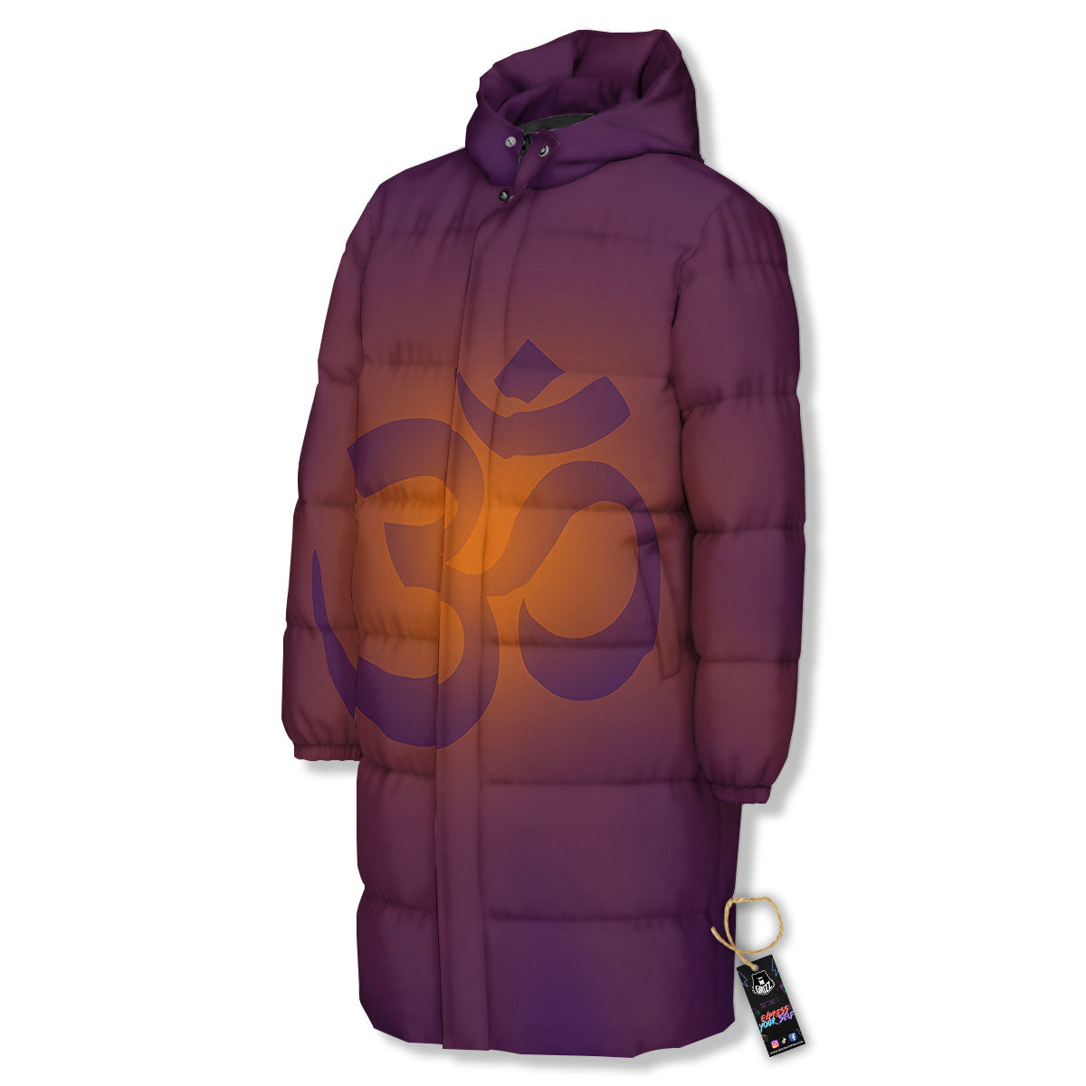 Om Mantra Print Long Down Jacket-grizzshop