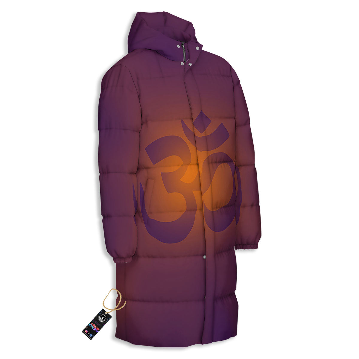 Om Mantra Print Long Down Jacket-grizzshop