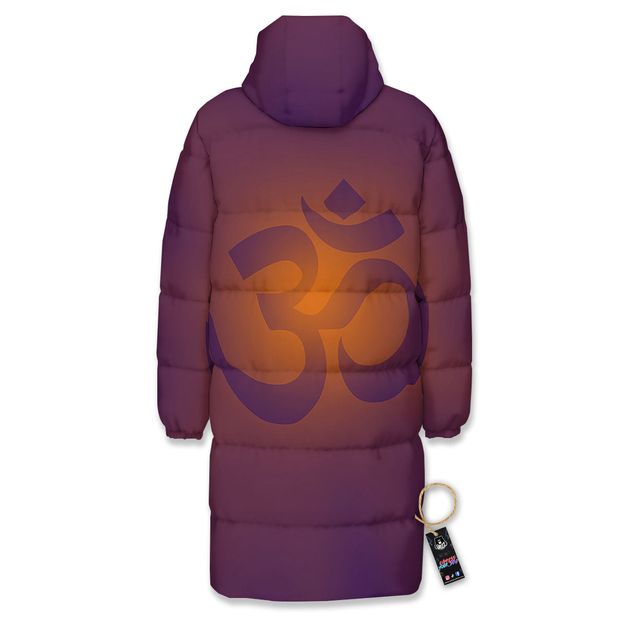 Om Mantra Print Long Down Jacket-grizzshop