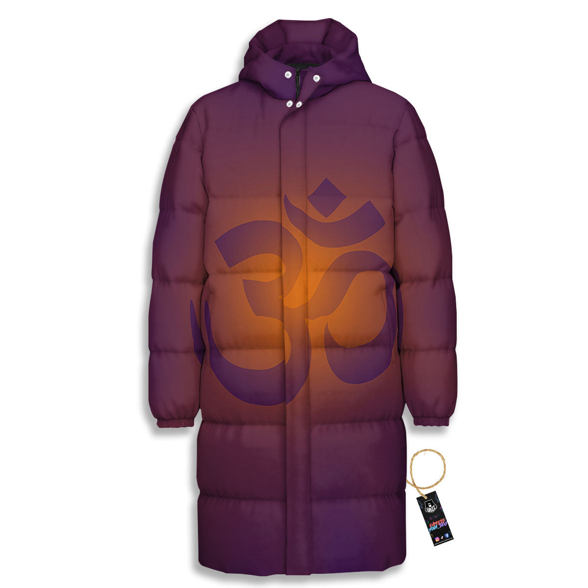 Om Mantra Print Long Down Jacket-grizzshop