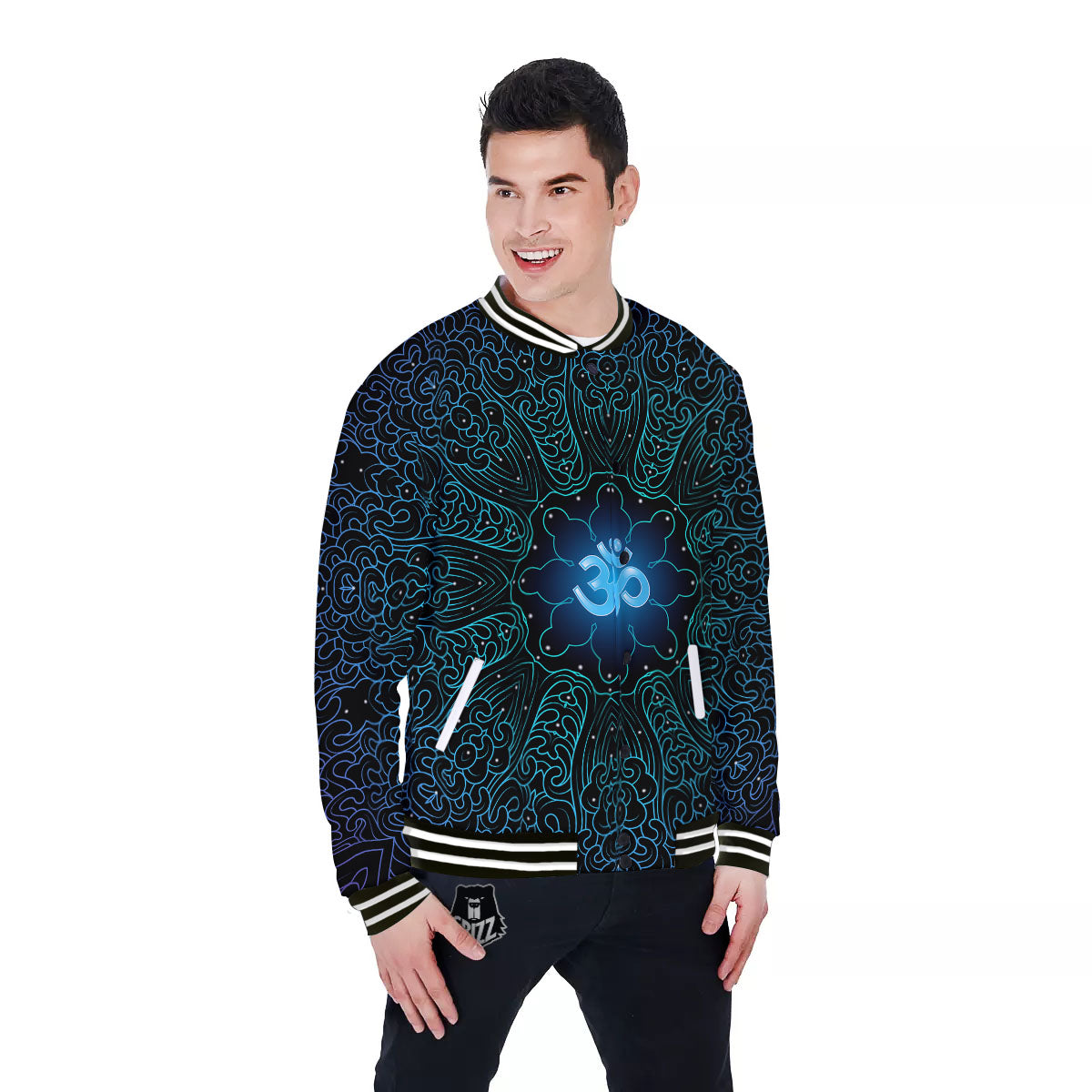 Om Psychedelic Print Baseball Jacket-grizzshop