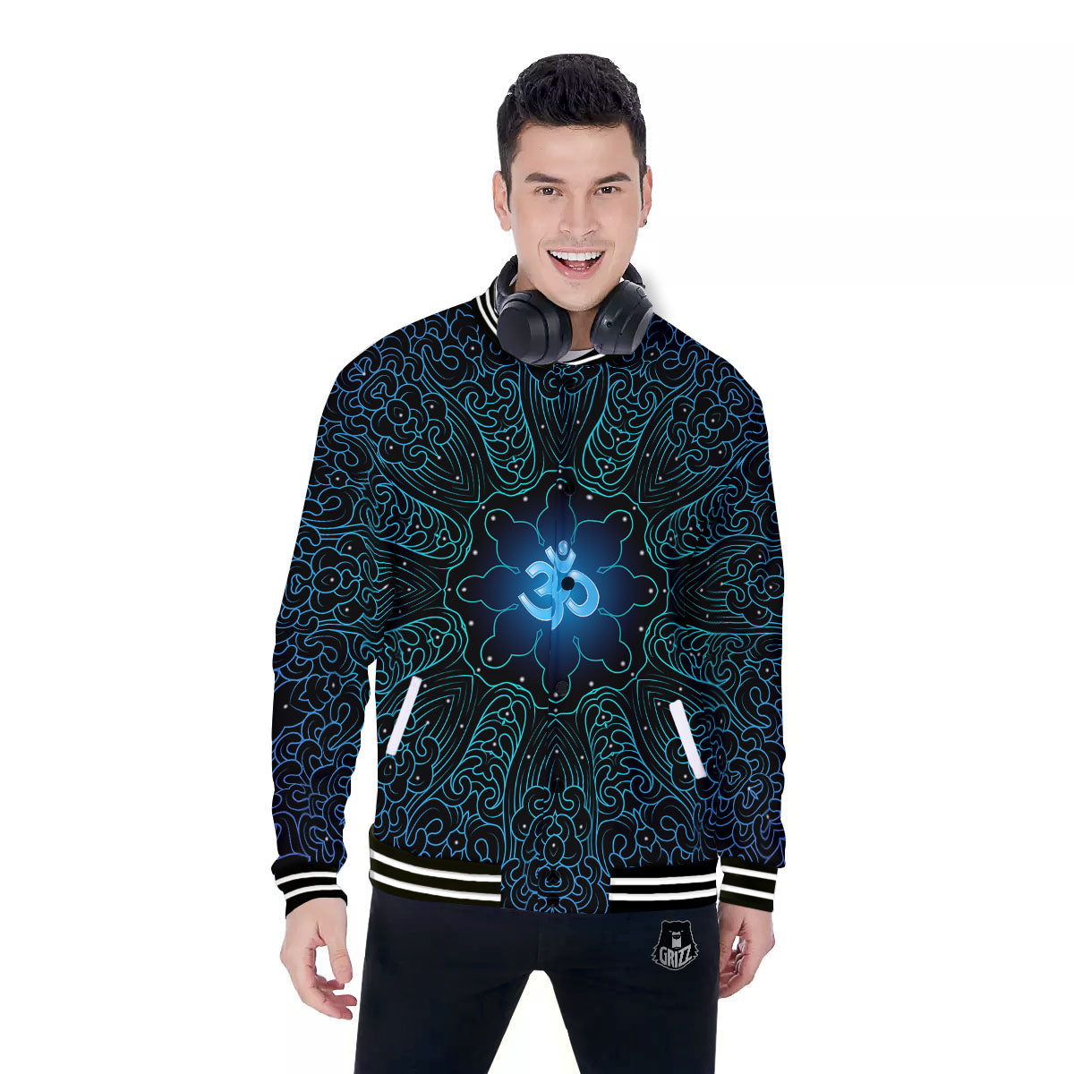 Om Psychedelic Print Baseball Jacket-grizzshop