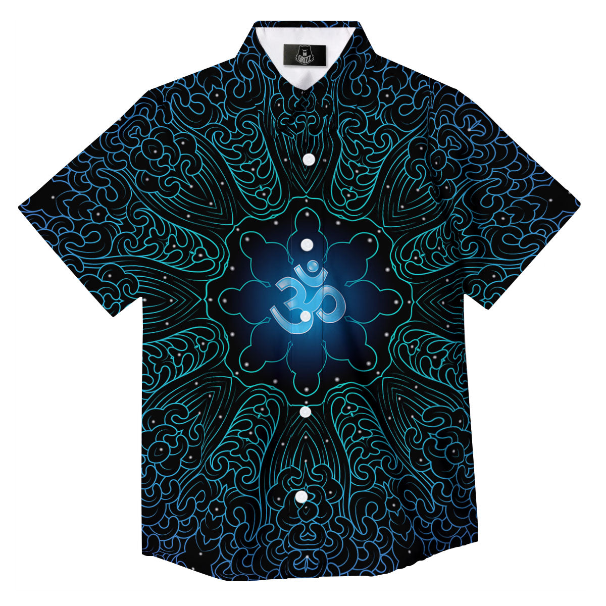 Om Psychedelic Print Button Up Shirt-grizzshop