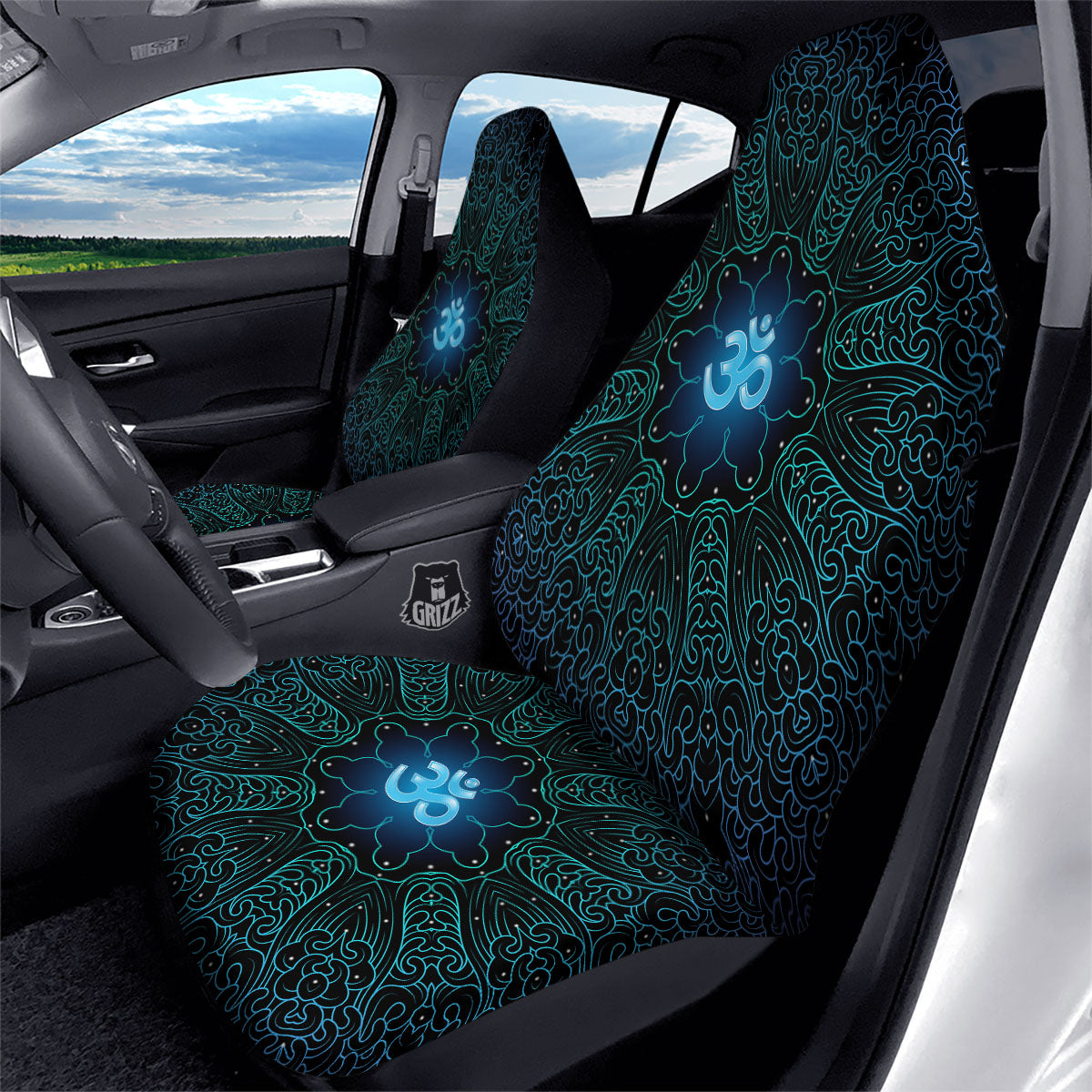 Om Psychedelic Print Car Seat Covers-grizzshop
