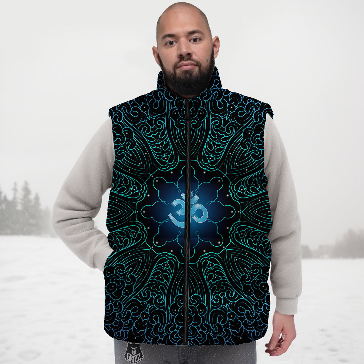 Om Psychedelic Print Down Vest