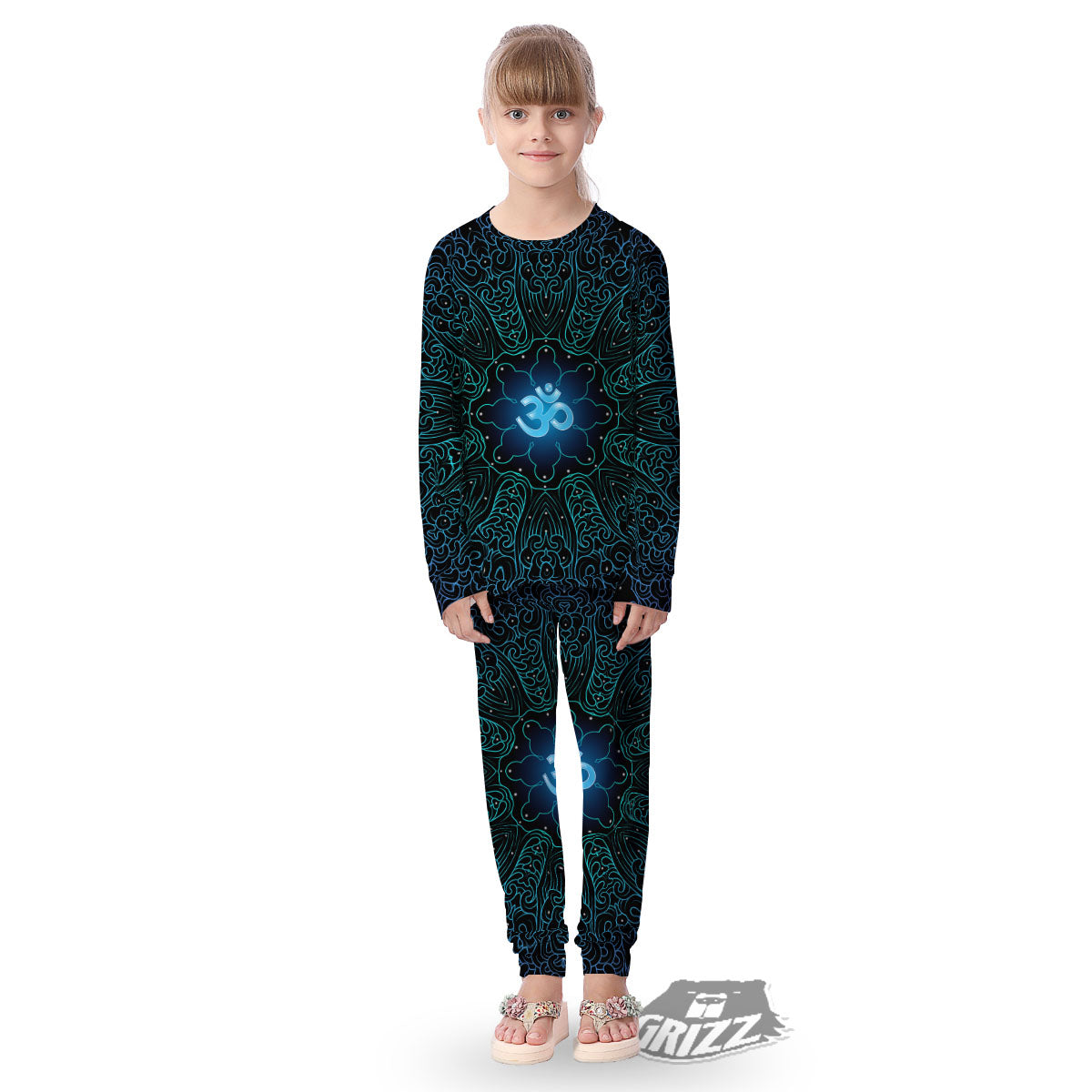 Om Psychedelic Print Kid's Pajamas-grizzshop