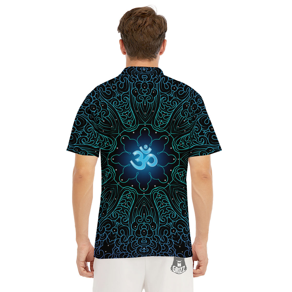 Om Psychedelic Print Men's Golf Shirts-grizzshop