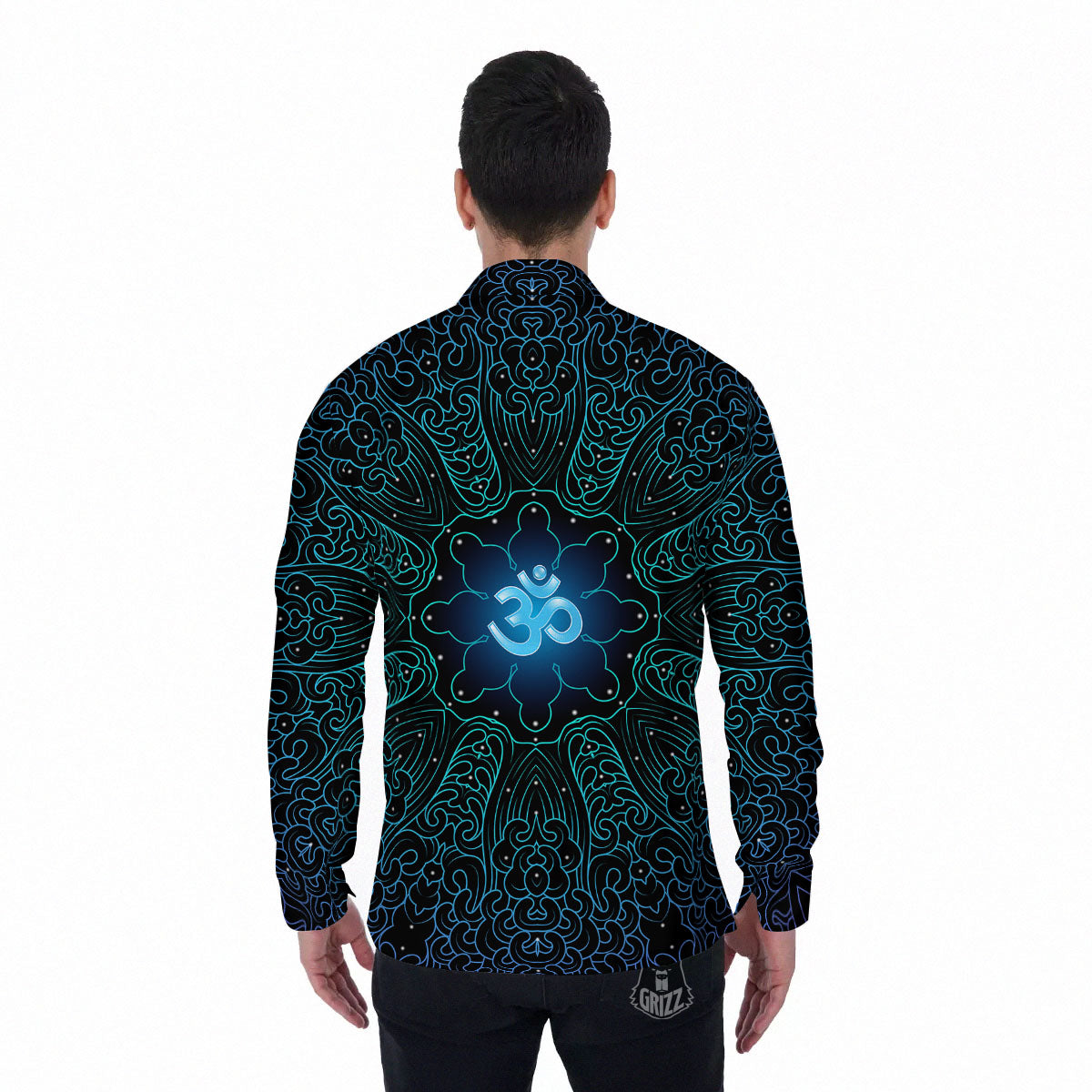Om Psychedelic Print Men's Long Sleeve Shirts-grizzshop