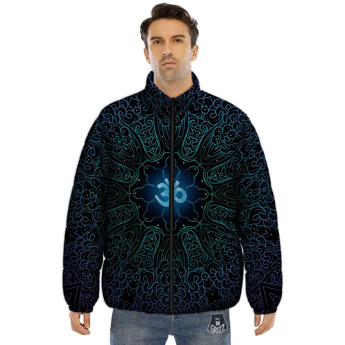 Om Psychedelic Print Puffer Jacket-grizzshop