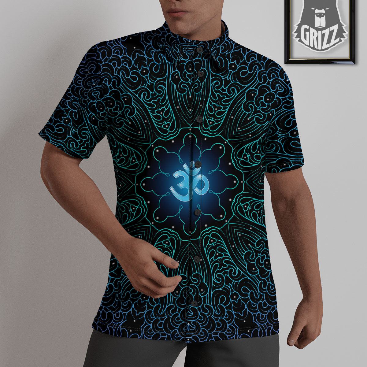 Om Psychedelic Print Untucked Shirts-grizzshop