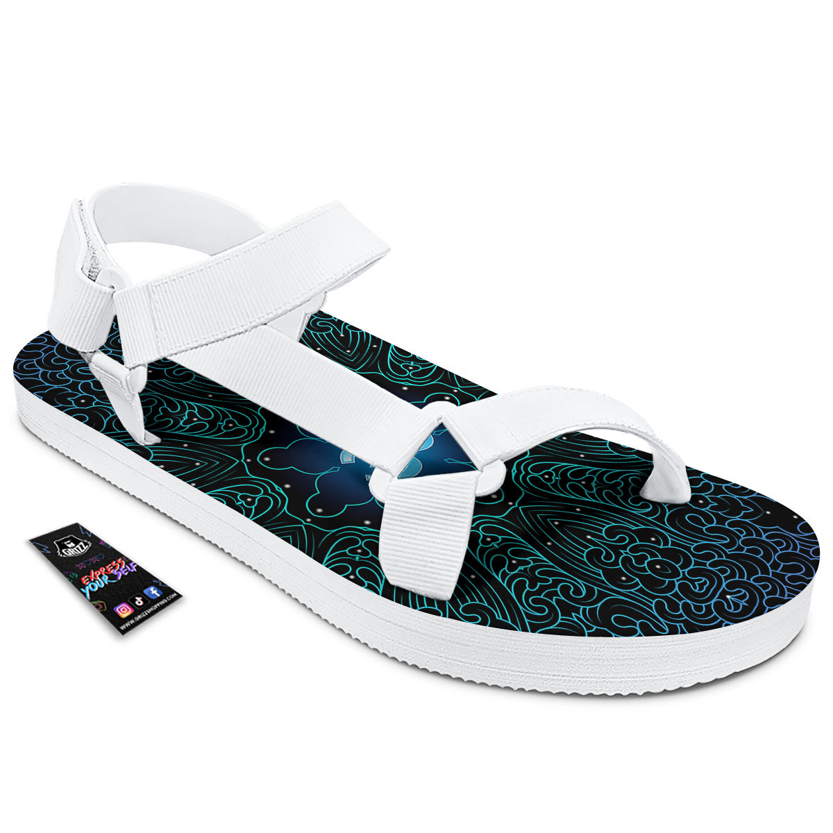 Om Psychedelic Print White Open Toe Sandals-grizzshop