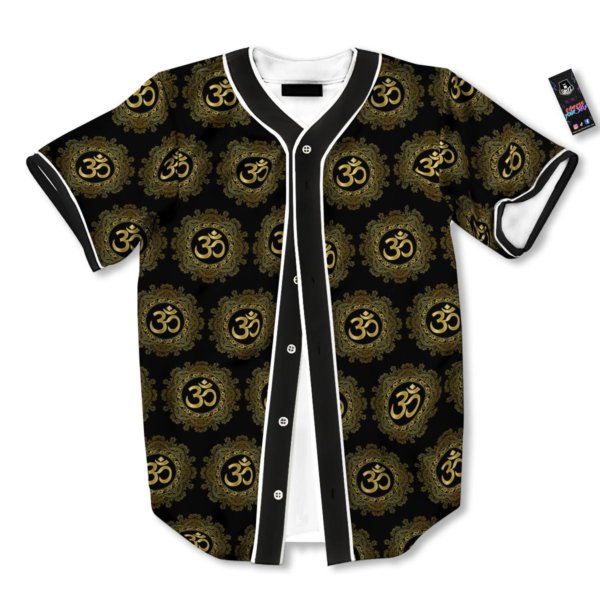 Om Sign Boho Print Pattern Baseball Jersey-grizzshop