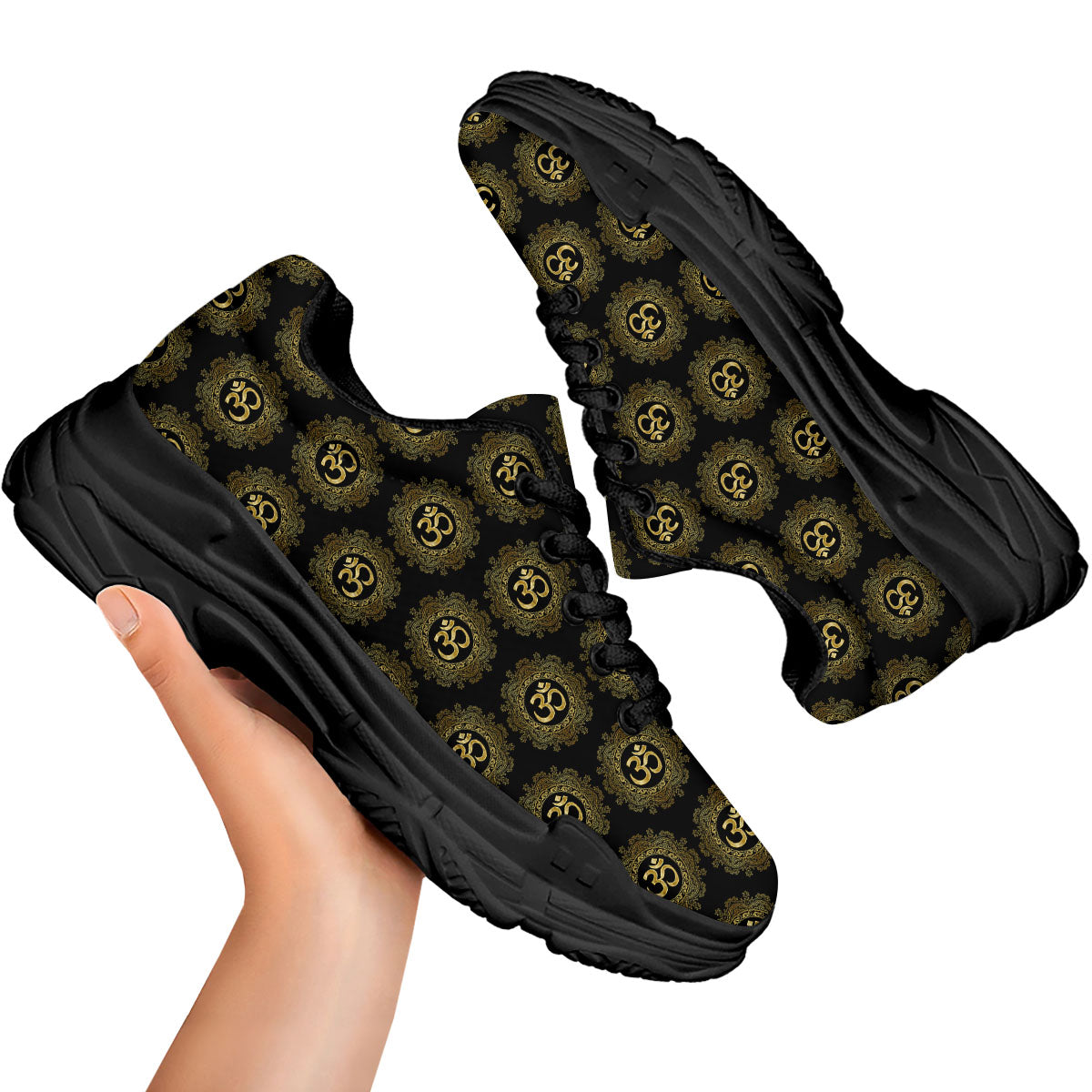 Om Sign Boho Print Pattern Black Chunky Shoes-grizzshop