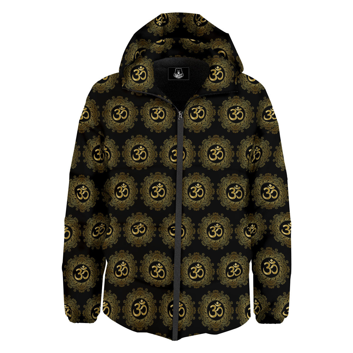 Om Sign Boho Print Pattern Down Jacket-grizzshop