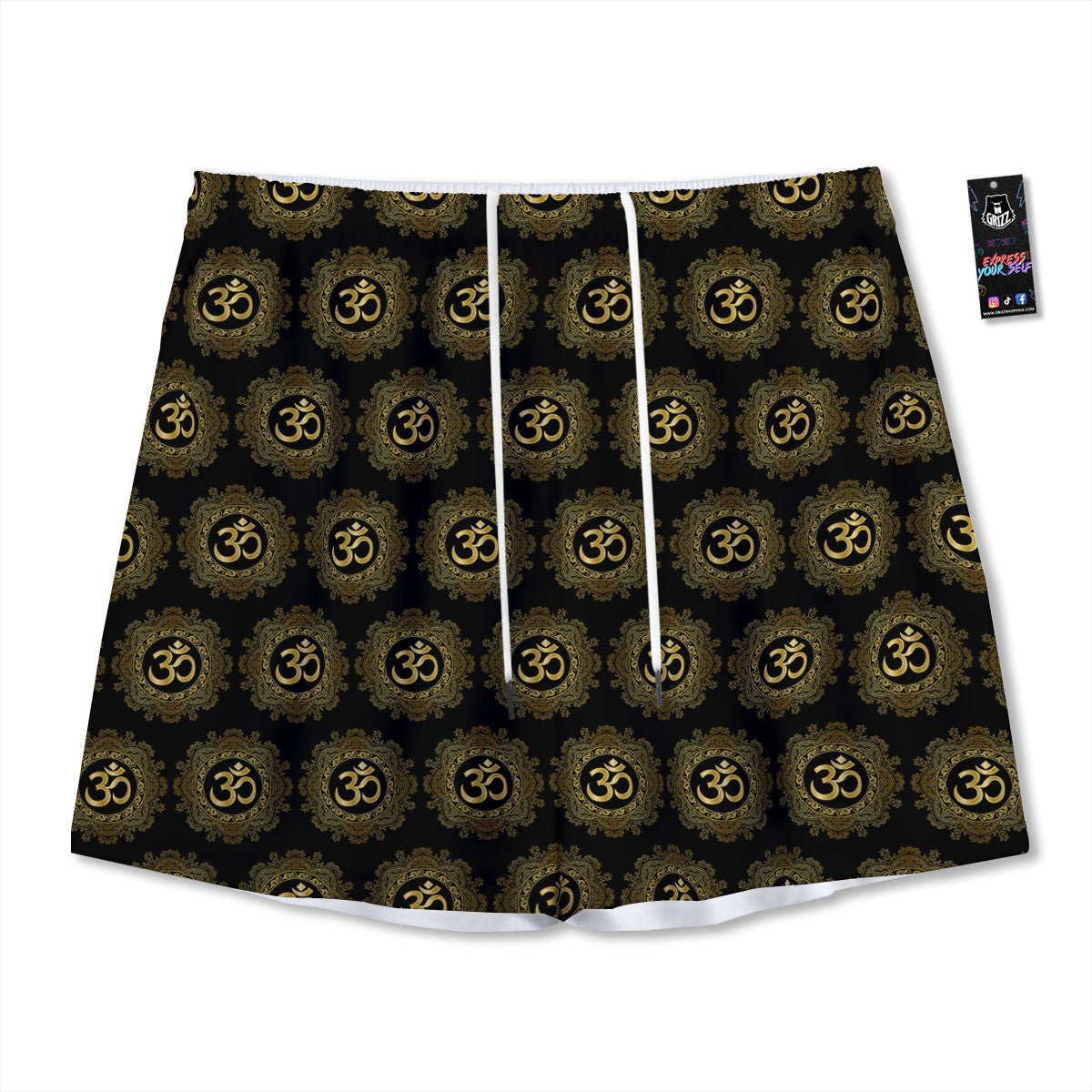 Om Sign Boho Print Pattern Mesh Shorts-grizzshop