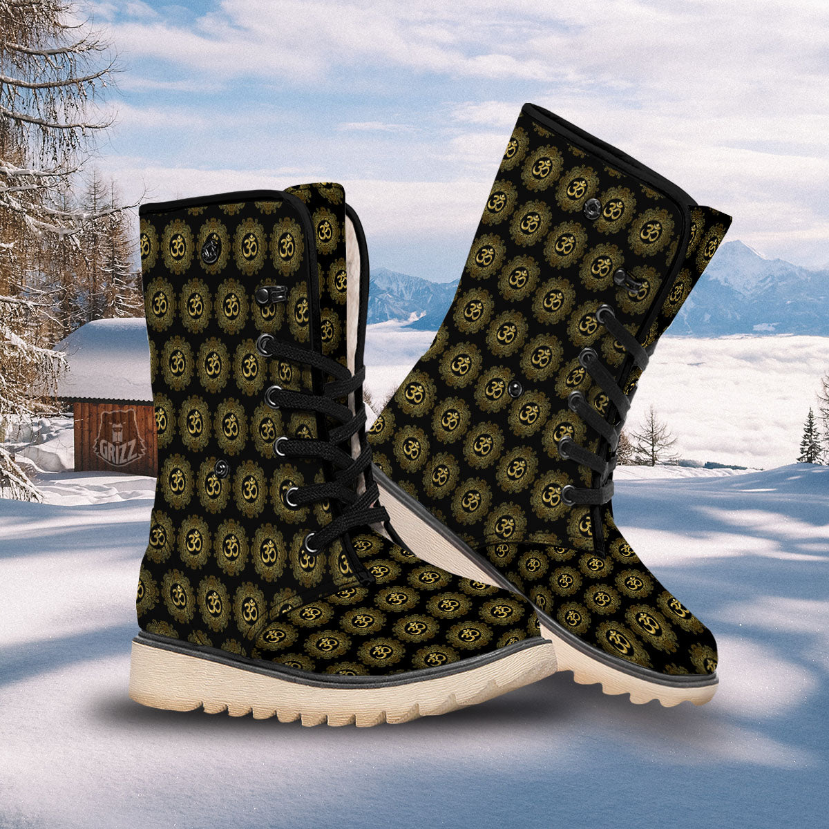 Om Sign Boho Print Pattern Snow Boots-grizzshop