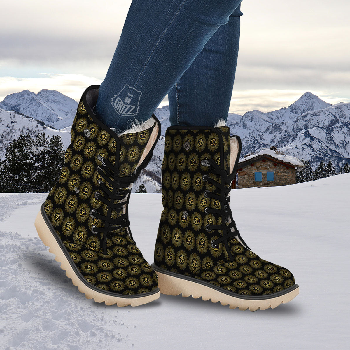 Om Sign Boho Print Pattern Snow Boots-grizzshop