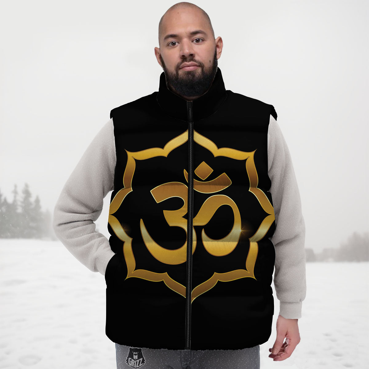 Om Sign Print Down Vest-grizzshop