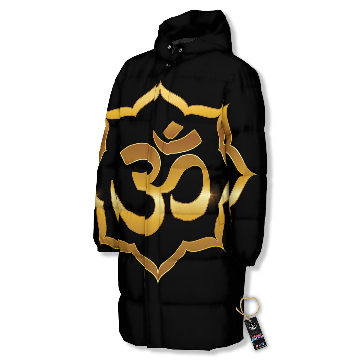 Om Sign Print Long Down Jacket-grizzshop