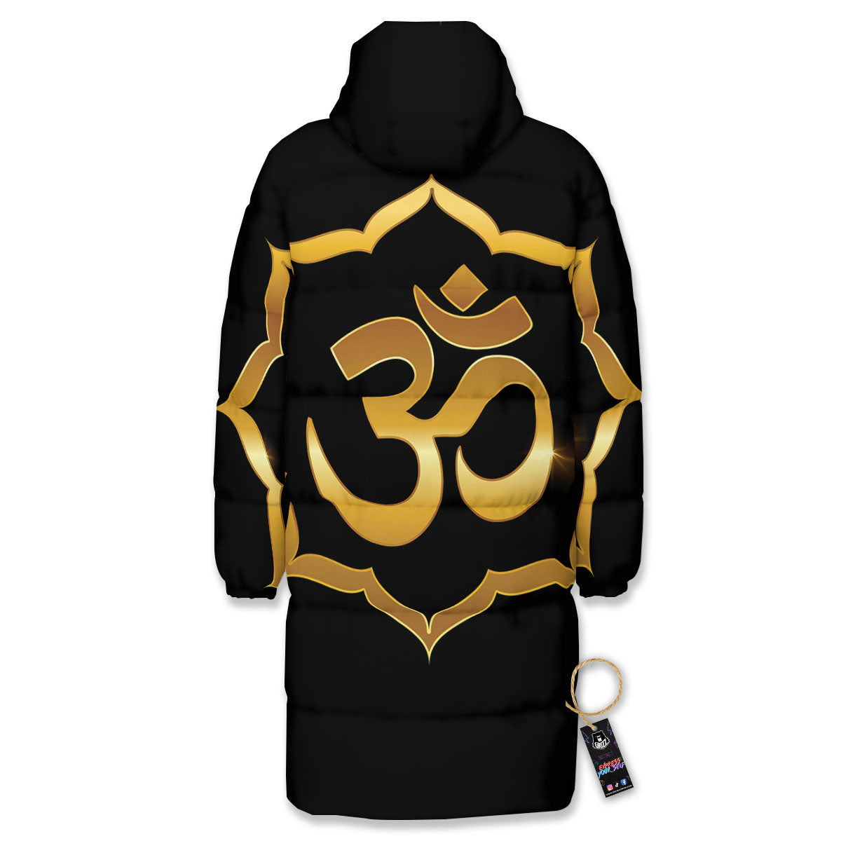 Om Sign Print Long Down Jacket-grizzshop