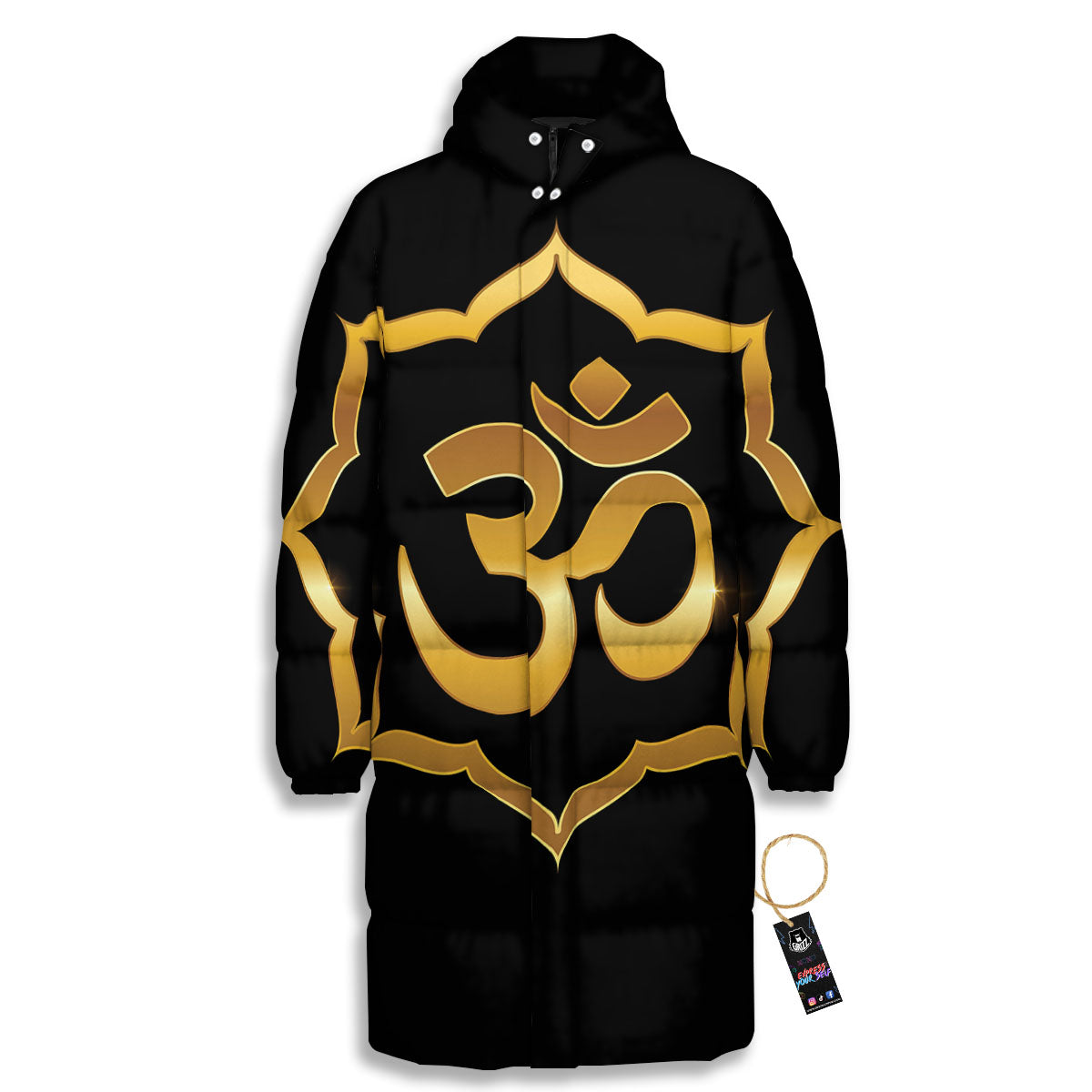 Om Sign Print Long Down Jacket-grizzshop