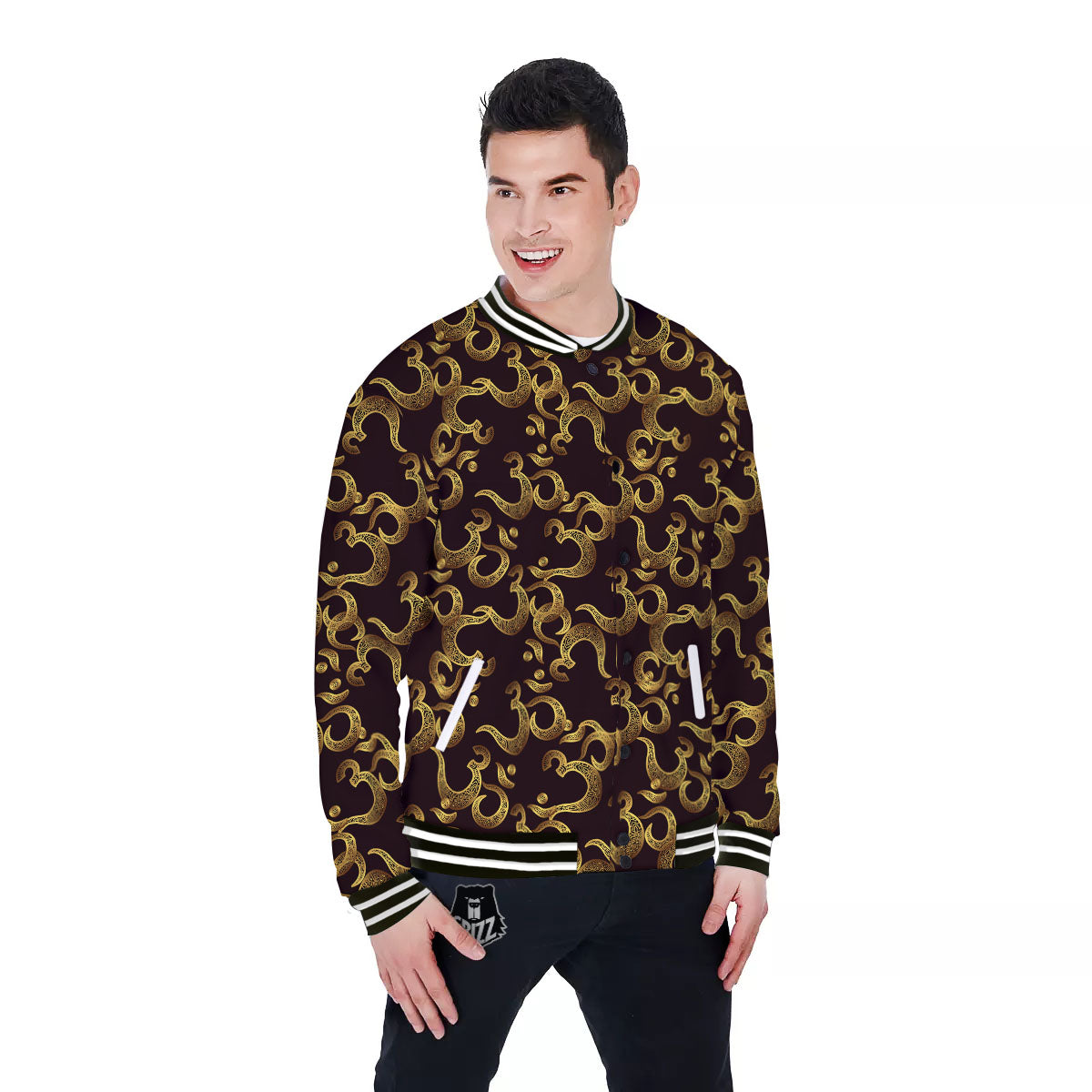 Om Sign Print Pattern Baseball Jacket-grizzshop