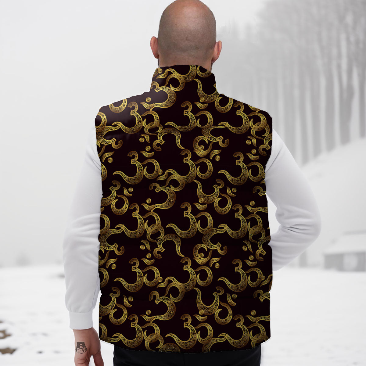Om Sign Print Pattern Down Vest-grizzshop
