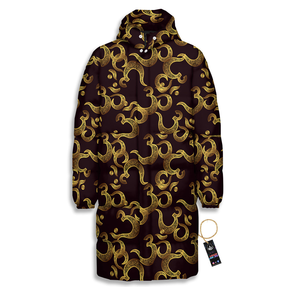 Om Sign Print Pattern Long Down Jacket-grizzshop
