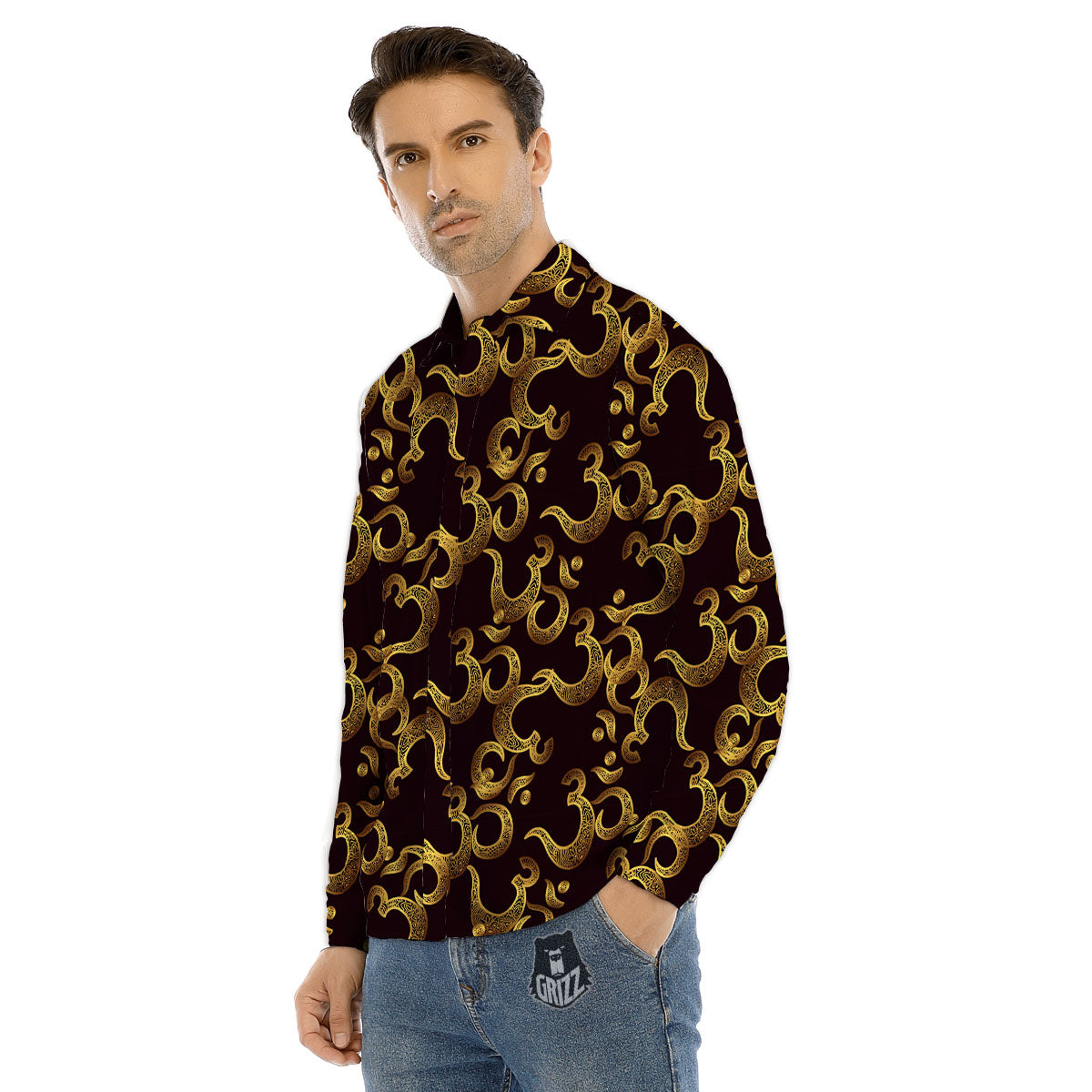 Om Sign Print Pattern Men's Dress Shirts-grizzshop
