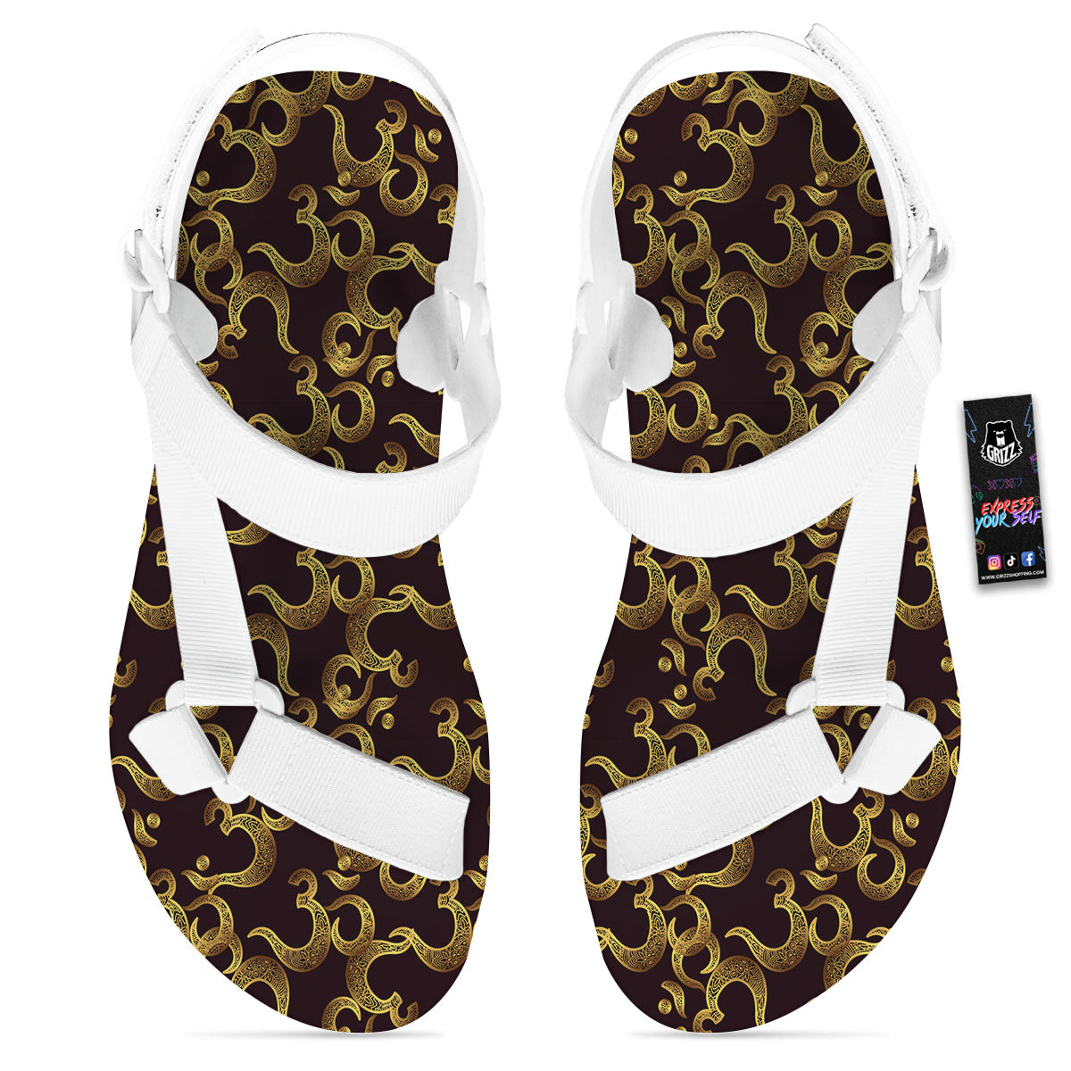 Om Sign Print Pattern White Open Toe Sandals-grizzshop