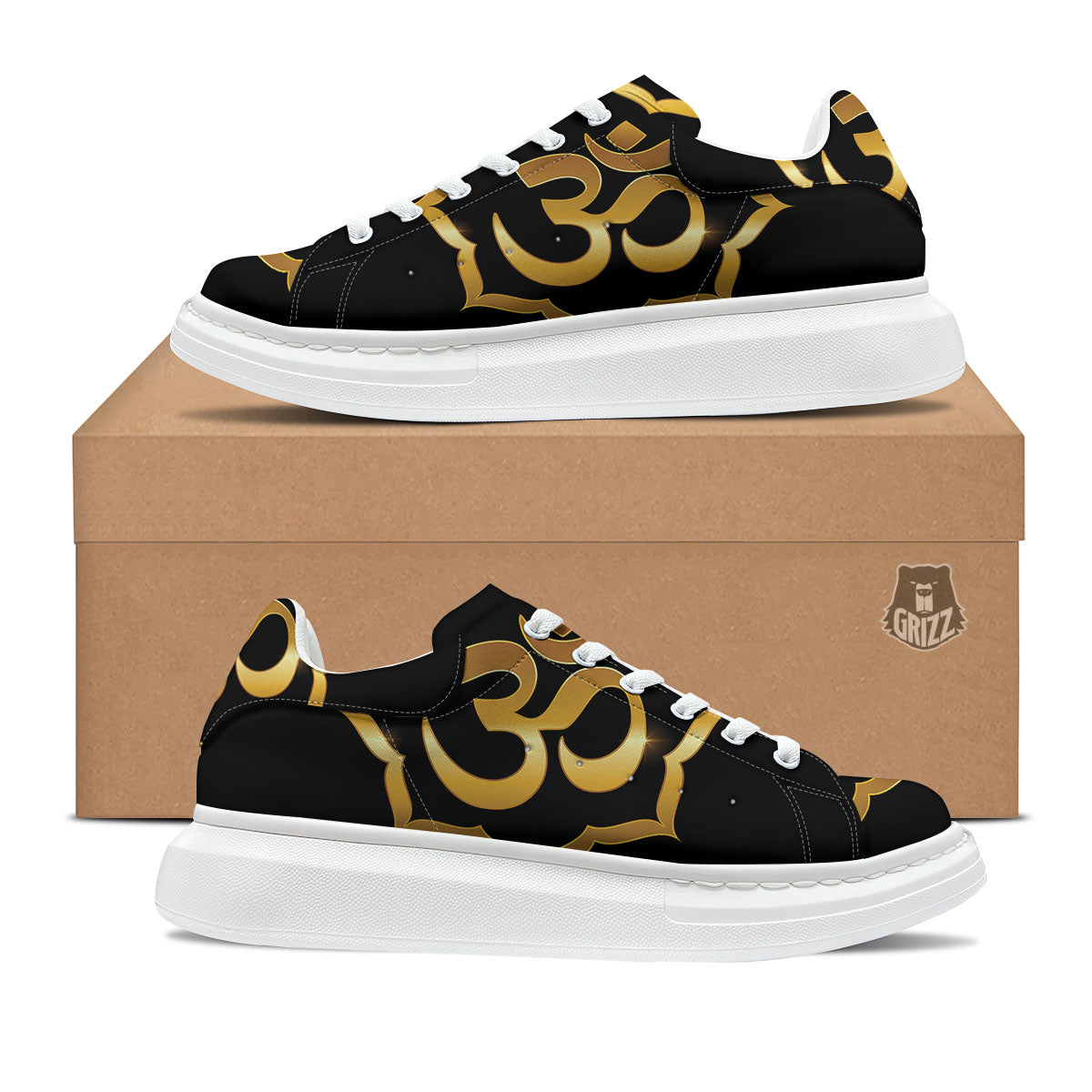 Om Sign Print Platform Shoes-grizzshop
