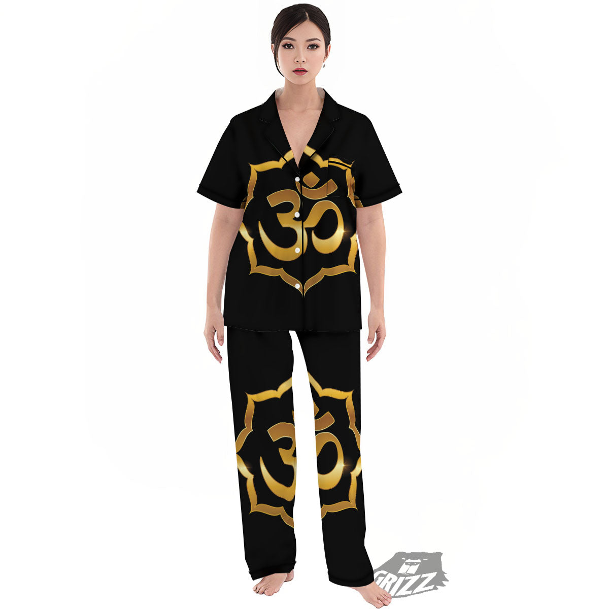 Om Sign Print Women's Pajamas Set-grizzshop
