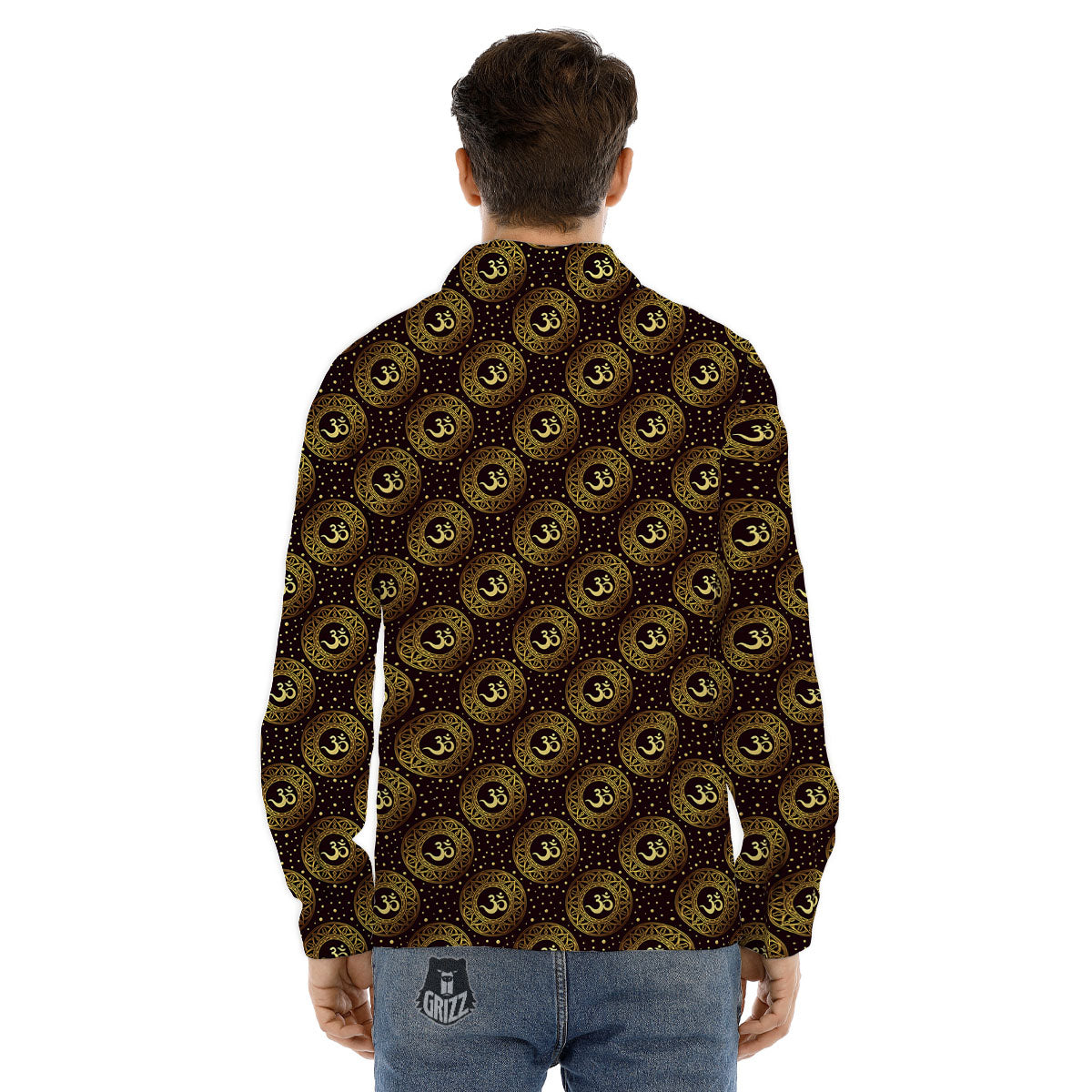 Om Symbol Gold Print Pattern Men's Dress Shirts-grizzshop